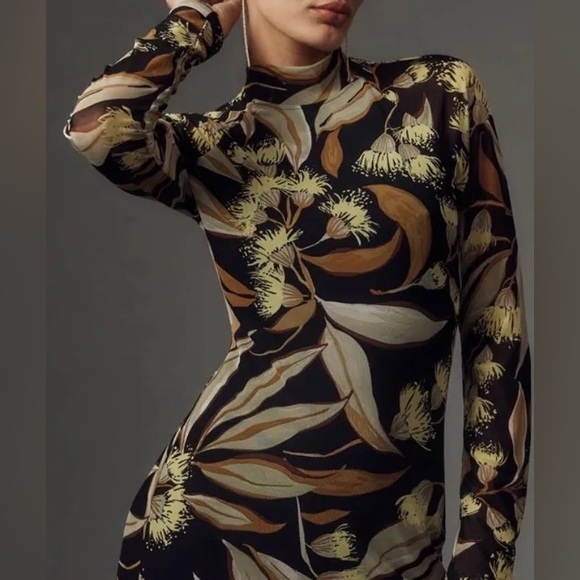 Anthropologie Long-Sleeve Mock-Neck Printed Slim Midi Dress - Picture 9 of 9